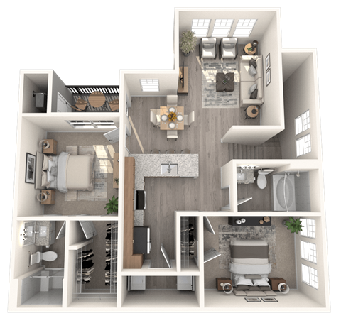 Floor plan for 2 beds, 2 baths, 1072 sqft